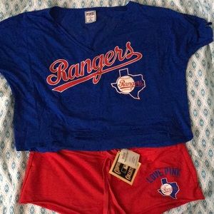 Hard to find New PINK Texas Rangers Shirt / Shorts